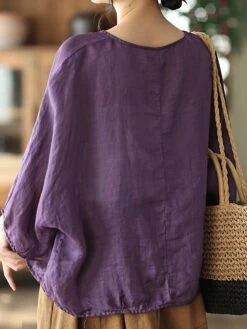 Women's Plus Size Loungewear Top Pure Color Simple Casual Comfort Home Daily Vacation Linen Breathable Crew Neck Long Sleeve Shirt Summer Spring Black Purple 22 Women's Plus Size Loungewear Top Pure Color Simple Casual Comfort Home Daily Vacation Linen Breathable Crew Neck Long Sleeve Shirt Summer Spring Black Purple -Ladies Pajamas Store fkftbg1681275708482