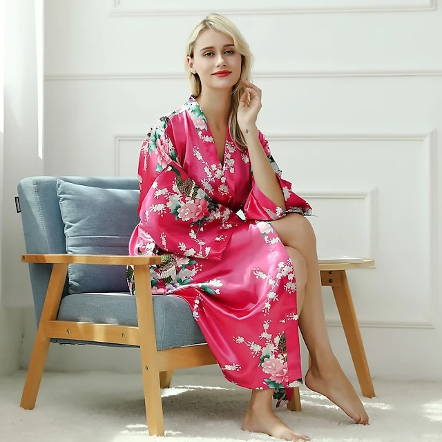 Women's Robes Gown Bathrobes Pure Color Simple Comfort Home Party Wedding Party Spandex Gift Long Sleeve Belt Included Spring Summer Navy Blue 6 Women's Robes Gown Bathrobes Pure Color Simple Comfort Home Party Wedding Party Spandex Gift Long Sleeve Belt Included Spring Summer Navy Blue - Image 4