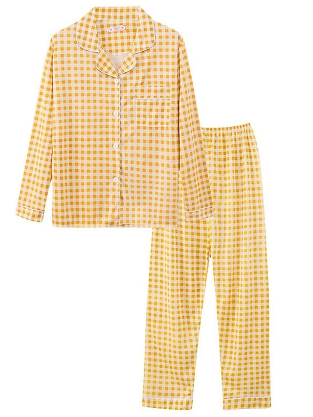 Women's Pajamas Sets Grid / Plaid Dot Fashion Casual Soft Home Daily Bed Satin Breathable Lapel Long Sleeve Shirt Pant Button Pocket Fall Winter Lotus Pink Black 9 Women's Pajamas Sets Grid / Plaid Dot Fashion Casual Soft Home Daily Bed Satin Breathable Lapel Long Sleeve Shirt Pant Button Pocket Fall Winter Lotus Pink Black - Image 7