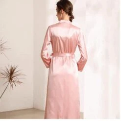 Women's Pajamas Bathrobe Robes Gown Nighty 1 PCS Pure Color Simple Retro Comfort Xmas Party Home Christmas Satin Gift V Wire Long Sleeve Basic Belt Included Summer Spring Navy Lotus Root Starch -Ladies Pajamas Store fndrrf1626850988210