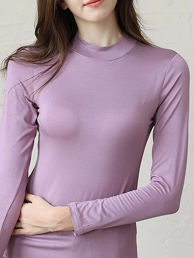 Women's Pajama Top With Chest Pads Loungewear Top Pure Color Fashion Casual Comfort Home Daily Bed Modal Breathable Crew Neck Long Sleeve Fall Winter Black White 5 Women's Pajama Top With Chest Pads Loungewear Top Pure Color Fashion Casual Comfort Home Daily Bed Modal Breathable Crew Neck Long Sleeve Fall Winter Black White - Image 3