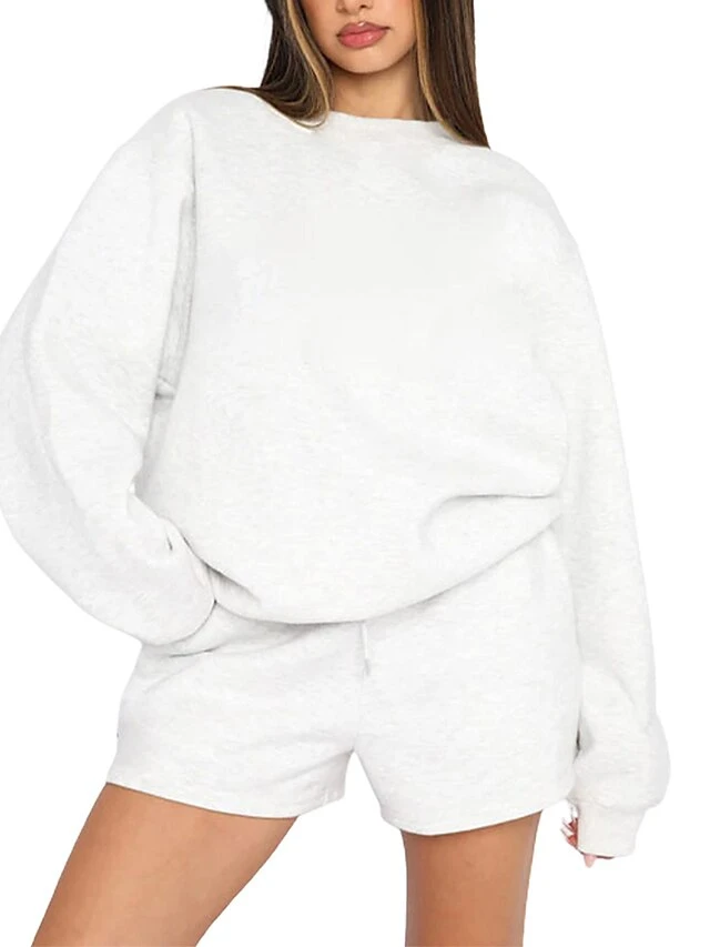 Women's Lounge Sets Sweatshirt And Shorts Pure Color Fashion Casual Comfort Street Daily Date Polyester Breathable Crew Neck Long Sleeve Hoodie Shorts Fall Winter Black White 6 Women's Lounge Sets Sweatshirt And Shorts Pure Color Fashion Casual Comfort Street Daily Date Polyester Breathable Crew Neck Long Sleeve Hoodie Shorts Fall Winter Black White - Image 4