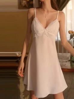 Women's Lace Slip Lingerie Dress Pajamas Nightgown Pure Color Fashion Hot Comfort Home Daily Bed Polyester Breathable Straps Sleeveless Backless Hole Chest Pads Fall Winter Lotus Pink Black 17 Women's Lace Slip Lingerie Dress Pajamas Nightgown Pure Color Fashion Hot Comfort Home Daily Bed Polyester Breathable Straps Sleeveless Backless Hole Chest Pads Fall Winter Lotus Pink Black -Ladies Pajamas Store fqkndh1697161957042