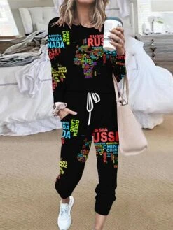 Women's Loungewear Sets Nighty 2 Pieces Letter Graphic Prints Fashion Comfort Home Street Polyester Crew Neck Long Sleeve Pant Winter Fall Blue Rainbow -Ladies Pajamas Store fqlvog1658496029271