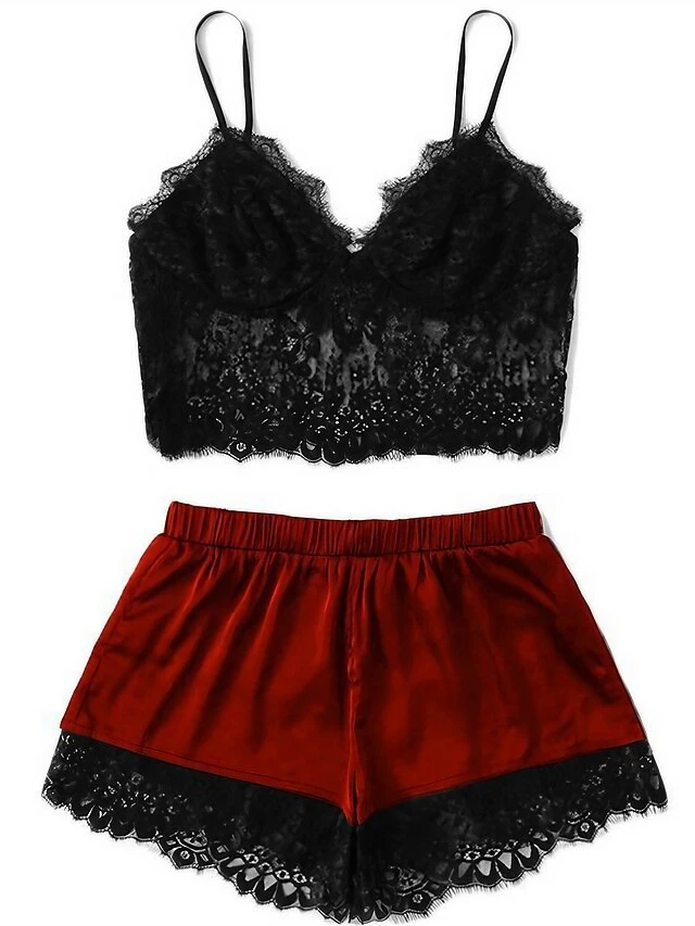 Women's Plus Size Sexy Lingerie Sets Pure Color Lovers Ultra Slim Hot Home Daily Bed Satin Breathable Straps Sleeveless Strap Top Shorts Backless Summer Spring Black Wine 3 Women's Plus Size Sexy Lingerie Sets Pure Color Lovers Ultra Slim Hot Home Daily Bed Satin Breathable Straps Sleeveless Strap Top Shorts Backless Summer Spring Black Wine