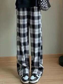 Women's Loungewear Pants Grid / Plaid Fashion Casual Soft Home Daily Bed Nylon Breathable Long Pant Pant Pocket Summer Fall Black Light Green -Ladies Pajamas Store fxalur1689506608377