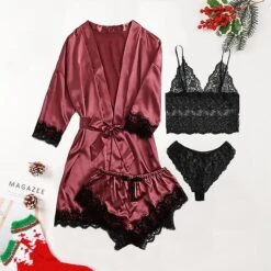 Women's Satin Silk Pajamas Sets 4 Pcs Pure Color Simple Hot Fashion Home Bed Spa Satin Breathable Gift V Wire Half Sleeve Crop Top Shorts Elastic Waist Hole Fall Spring Green Black