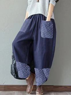 Women's Plus Size Loungewear Pants Lounge Pants Dot Flower Fashion Casual Comfort Home Daily Vacation Polyester Breathable Pocket Elastic Waist Summer Spring Black Army Green -Ladies Pajamas Store fzysgm1680598048720