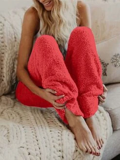 Women's Fleece Pajamas Pants Pure Color Fashion Simple Casual Street Date Airport Flannel Breathable Long Pant Elastic Waist Fall Winter Black Pink -Ladies Pajamas Store gabnco1691392648216