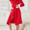 Women's Pajamas Bathrobe Elk Warm Plush Casual Christmas Flannel Warm Breathable V Wire Long Sleeve Pocket Belt Included Fall Winter Xmas Red -Ladies Pajamas Store gaizgm1694766971500