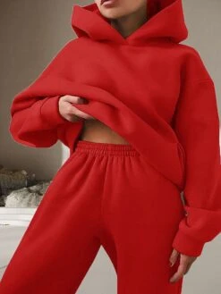 Women's Lounge Sets Long Sleeve Hoodie Pant Pure Color Fashion Casual Comfort Street Daily Date Polyester Breathable Hoodie Fall Winter Pink Red -Ladies Pajamas Store gbgbxk1689581340256