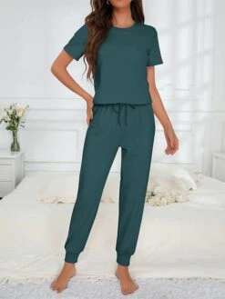 Women's Loungewear Sets 2 Pieces Pure Color Fashion Casual Comfort Street Daily Date Polyester Breathable Crew Neck Short Sleeve Pant Summer Fall Black White 27 Women's Loungewear Sets 2 Pieces Pure Color Fashion Casual Comfort Street Daily Date Polyester Breathable Crew Neck Short Sleeve Pant Summer Fall Black White -Ladies Pajamas Store gdruqk1691046350213