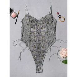 Women's Sexy Bodies Bodysuits Chemises & Negligees Flower Hot See Through Daily Vacation Beach Polyester Breathable Sleeveless Embroidery Summer Spring White Pink -Ladies Pajamas Store gfbctl1692602355867