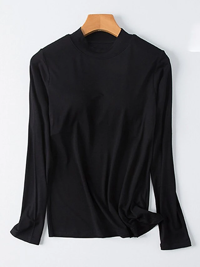 Women's Pajama Top With Chest Pads Loungewear Top Pure Color Fashion Casual Comfort Home Daily Bed Modal Breathable Crew Neck Long Sleeve Fall Winter Black White 16 Women's Pajama Top With Chest Pads Loungewear Top Pure Color Fashion Casual Comfort Home Daily Bed Modal Breathable Crew Neck Long Sleeve Fall Winter Black White - Image 14