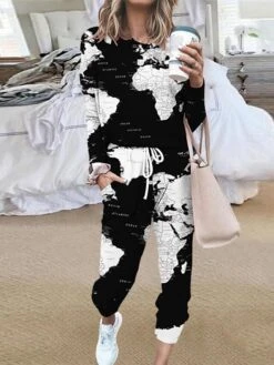 Women's Loungewear Sets Nighty 2 Pieces Letter Graphic Prints Fashion Comfort Home Street Polyester Crew Neck Long Sleeve Pant Winter Fall Blue Rainbow -Ladies Pajamas Store gfozhu1658496012285