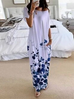 Women's Loungewear Nightshirt Dress Butterfly Flower Fashion Casual Comfort Home Daily Bed Polyester Breathable Crew Neck Short Sleeve Dress Pocket Summer Spring White Red -Ladies Pajamas Store ggmzlw1679970434338