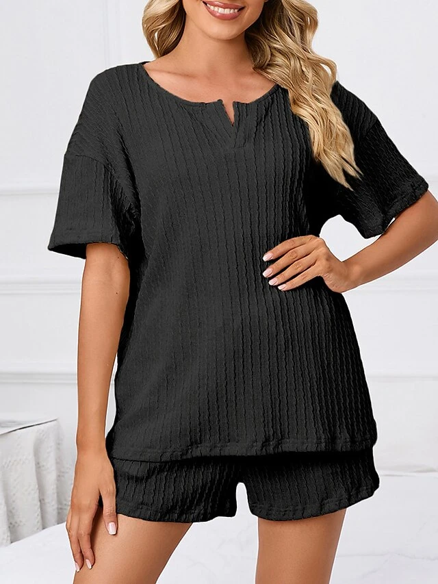 Women's Plus Size Loungewear Sets Pure Color Casual Comfort Soft Home Street Daily Polyester V Wire Short Sleeve T Shirt Tee Shorts Pocket Summer Spring Black Pink 11 Women's Plus Size Loungewear Sets Pure Color Casual Comfort Soft Home Street Daily Polyester V Wire Short Sleeve T Shirt Tee Shorts Pocket Summer Spring Black Pink - Image 9