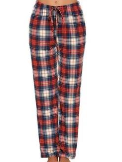 Women's Loungewear Pants Grid / Plaid Simple Casual Comfort Home Daily Vacation Cotton Breathable Pant Pocket Elastic Waist Fall Winter Black Wine -Ladies Pajamas Store ghxtfd1695628319342