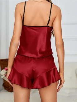 Women's Sexy Lingerie Sets Pure Color Hot Comfort Sweet Home Daily Bed Satin Breathable Straps Sleeveless Strap Top Shorts Backless Elastic Waist Summer Spring Pink Red -Ladies Pajamas Store gikynw1680599070801