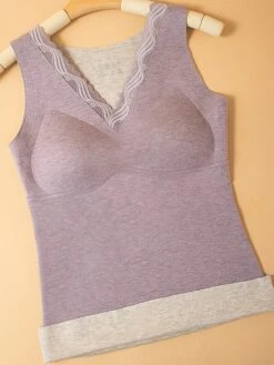 Women's Loungewear Thermal Underwear Pure Color Warm Undergarments Comfort Home Daily Cashmere Warm V Wire Sleeveless Elastic Waist Chest Pads Removable Pad Spring Fall Black Pink -Ladies Pajamas Store glyblp1694502332925