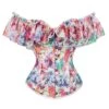 Women's Body Shaper Flower Fashion Corsets Casual Daily Date Vacation Polyester Breathable Off Shoulder Short Sleeve Adjustable Summer Spring Rainbow