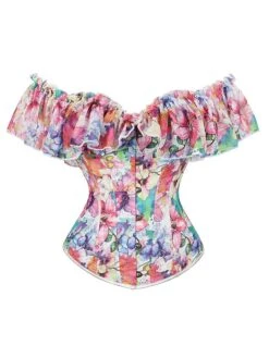 Women's Body Shaper Flower Fashion Corsets Casual Daily Date Vacation Polyester Breathable Off Shoulder Short Sleeve Adjustable Summer Spring Rainbow