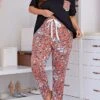 Women's Plus Size Pajamas Loungewear Pajama Top And Pant Flower Casual Comfort Soft Home Daily Bed Polyester Breathable Crew Neck Short Sleeve T Shirt Tee Pant Elastic Waist Summer Spring Black -Ladies Pajamas Store gtibvv1680074885623