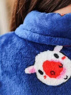 Women's Pajamas Robe Robes Gown Animal Warm Fashion Casual Home Daily Bed Flannel Warm Breathable V Wire Long Sleeve Robe Top Pocket Belt Included Fall Winter Dark Blue -Ladies Pajamas Store gtswyg1693467430527