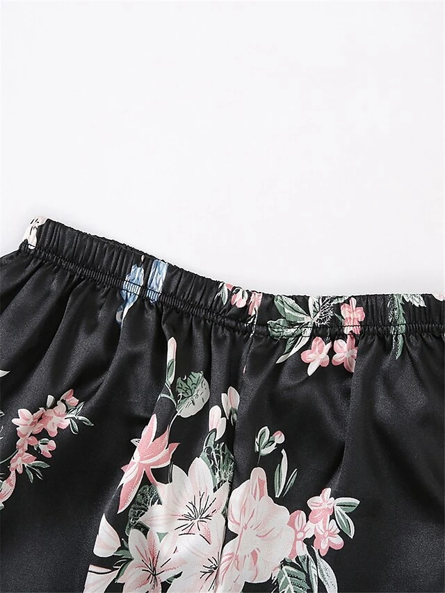 Women's Pajamas Sets Flower Fashion Comfort Soft Home Daily Bed Satin Breathable Lapel Long Sleeve Shirt Pant Button Pocket Fall Winter Black Gray 14 Women's Pajamas Sets Flower Fashion Comfort Soft Home Daily Bed Satin Breathable Lapel Long Sleeve Shirt Pant Button Pocket Fall Winter Black Gray - Image 12