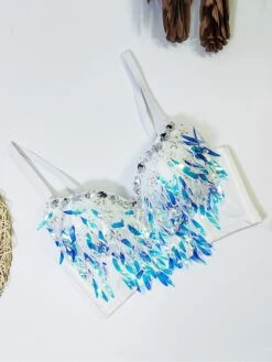 Women's Rhinestone Corset Bustier Feather Undergarments Home Daily Bed Polyester Breathable Straps Sleeveless Backless Summer Spring Black White -Ladies Pajamas Store gwuclg1696315680880