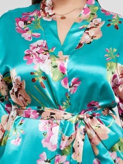 Women's Plus Size Pajamas Bathrobe Flower Simple Casual Comfort Home Bed Satin Breathable V Wire Long Sleeve Summer Spring Red Green -Ladies Pajamas Store gxwisg1693986214242