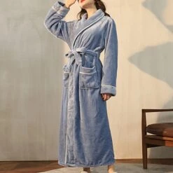 Women's Plus Size Plush Robes Gown Pajamas Bathrobes Home Party Daily Spa Modern Style Pure Color Fleece Simple Casual Soft Fall Winter V Wire Long Sleeve Lace Up Belt Included
