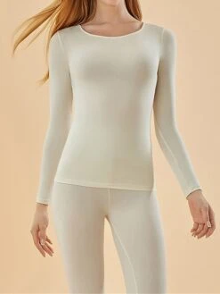 Women's Thermal Underwear Sets Pure Color Warm Casual Comfort Home Daily Going Out Nylon Warm Crew Neck Long Sleeve Pant Fall Winter Black White -Ladies Pajamas Store gyjfne1696751781882