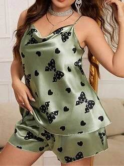Women's Plus Size Pajamas Pajama Top And Pant Sets Butterfly Fashion Casual Soft Home Daily Bed Polyester Breathable Straps Sleeveless Strap Top Shorts Backless Summer Spring Green -Ladies Pajamas Store gzcfvs1679049351885