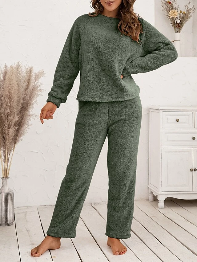 Women's Fuzzy Pajama Sets Pure Color Fashion Casual Soft Home Daily Bed Polyester Warm Breathable Crew Neck Long Sleeve Pant Fall Winter Black Pink 19 Women's Fuzzy Pajama Sets Pure Color Fashion Casual Soft Home Daily Bed Polyester Warm Breathable Crew Neck Long Sleeve Pant Fall Winter Black Pink - Image 17