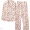 Women's Loungewear Sets Animal Grid / Plaid Fashion Comfort Soft Home Daily Bed Polyester Breathable Lapel Long Sleeve Shirt Pant Button Pocket Fall Winter White Cow Pink Cow -Ladies Pajamas Store gztwdz1693379804925