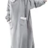 Women's Flannel Warm Pajamas Nightgown Nightshirt Dress Cartoon Simple Casual Comfort Home Daily Bed Breathable Hoodie Long Sleeve Pocket Fall Winter Navy Blue Light Grey -Ladies Pajamas Store gzzguj1689581347189