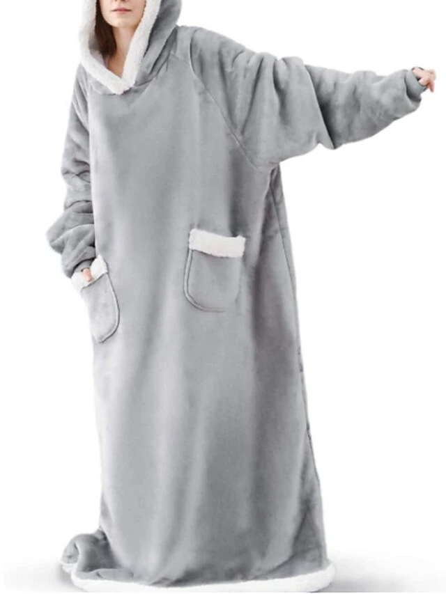 Women's Flannel Warm Pajamas Nightgown Nightshirt Dress Cartoon Simple Casual Comfort Home Daily Bed Breathable Hoodie Long Sleeve Pocket Fall Winter Navy Blue Light Grey 3 Women's Flannel Warm Pajamas Nightgown Nightshirt Dress Cartoon Simple Casual Comfort Home Daily Bed Breathable Hoodie Long Sleeve Pocket Fall Winter Navy Blue Light Grey