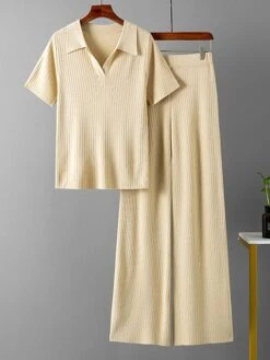 Women's Loungewear Sets 2 Pieces Pure Color Fashion Casual Comfort Street Daily Date Polyester Breathable Lapel Short Sleeve Pant Summer Fall Black Brown -Ladies Pajamas Store harvky1691046348942