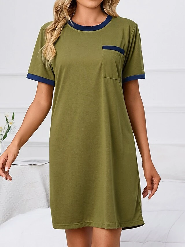 Women's Loungewear Nightshirt Pure Color Fashion Casual Soft Home Daily Bed Polyester Crew Neck Short Sleeve Pocket Summer Spring Claret ArmyGreen 10 Women's Loungewear Nightshirt Pure Color Fashion Casual Soft Home Daily Bed Polyester Crew Neck Short Sleeve Pocket Summer Spring Claret ArmyGreen - Image 8