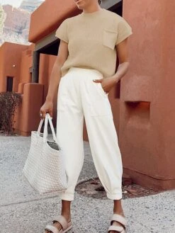 Women's Knit Lounge Sets Top And High Waisted Pants Pure Color Casual Comfort Soft Home Street Daily Polyester Breathable Stand Collar Short Sleeve Sweater Pant Pocket Summer Fall Black Brown