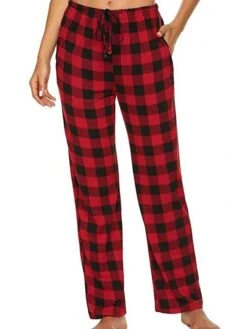 Women's Loungewear Pants Grid / Plaid Simple Casual Comfort Home Daily Vacation Cotton Breathable Pant Pocket Elastic Waist Fall Winter Black Wine -Ladies Pajamas Store hbophg1695628318583
