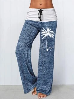 Women's Loungewear Pants Flower Simple Casual Comfort Street Daily Vacation Spandex Breathable Long Pant Pant Elastic Waist Summer Spring Dark Blue