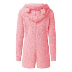 Women's Fleece Onesie Pjs Pure Color Warm Simple Plush Party Home Fleece Hoodie Long Sleeve Fall Winter Skin Powder Black -Ladies Pajamas Store hchzhy1666408588624