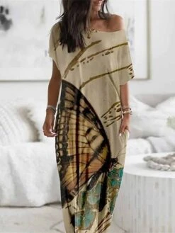 Women's Loungewear Nightshirt Dress Butterfly Flower Fashion Casual Comfort Home Daily Bed Polyester Breathable Crew Neck Short Sleeve Dress Pocket Summer Spring White Red -Ladies Pajamas Store hcoqje1679970439702