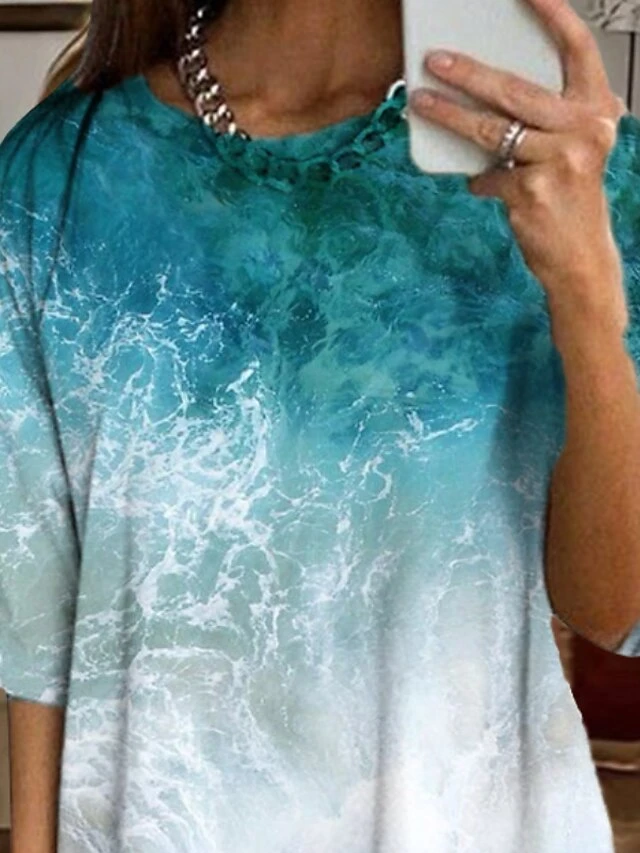 Women's Loungewear Sets 2 Pieces Gradient Comfort Sweet Home Daily Polyester Crew Neck Half Sleeve Spring Summer Blue 4 Women's Loungewear Sets 2 Pieces Gradient Comfort Sweet Home Daily Polyester Crew Neck Half Sleeve Spring Summer Blue - Image 2