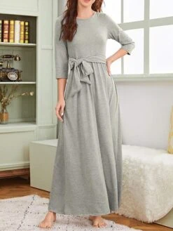 Women's Loungewear Nightgown Nightshirt Dress Pure Color Simple Casual Comfort Home Street Daily Modal Breathable Crew Neck Pocket Fall Winter Gray -Ladies Pajamas Store heluhl1694742426231