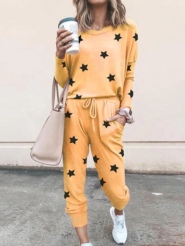 Women's Loungewear Sets Star Fashion Comfort Soft Home Daily Bed Spandex Breathable Crew Neck Long Sleeve Hoodie Pant Pocket Elastic Waist Fall Winter Lake Blue Black 5 Women's Loungewear Sets Star Fashion Comfort Soft Home Daily Bed Spandex Breathable Crew Neck Long Sleeve Hoodie Pant Pocket Elastic Waist Fall Winter Lake Blue Black - Image 3