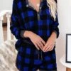 Women's Plus Size Loungewear Sets Grid / Plaid Simple Casual Comfort Home Daily Vacation Polyester Breathable V Wire Long Pant T Shirt Tee Shorts Button Elastic Waist Summer Spring Red Blue -Ladies Pajamas Store hgghvx1680074650244