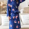 Women's Pajamas Robe Robes Gown Animal Warm Fashion Casual Home Daily Bed Flannel Warm Breathable V Wire Long Sleeve Robe Top Pocket Belt Included Fall Winter Dark Blue -Ladies Pajamas Store hghlqb1693467414715